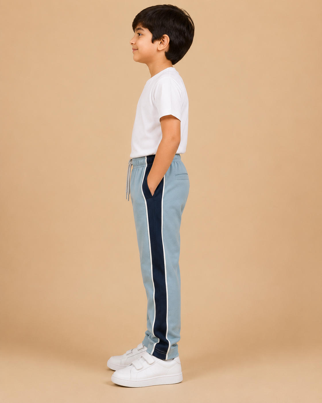 Premium Boys Trouser-  Light Sky Blue With Navy -T38