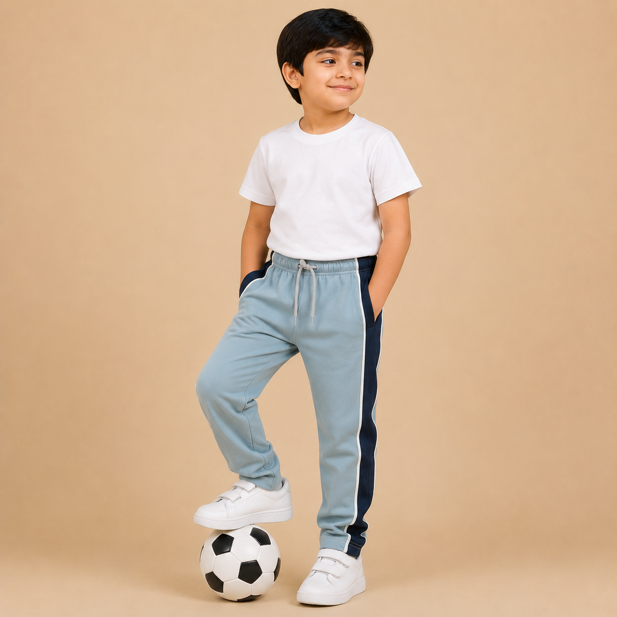 Premium Boys Trouser-  Light Sky Blue With Navy -T38