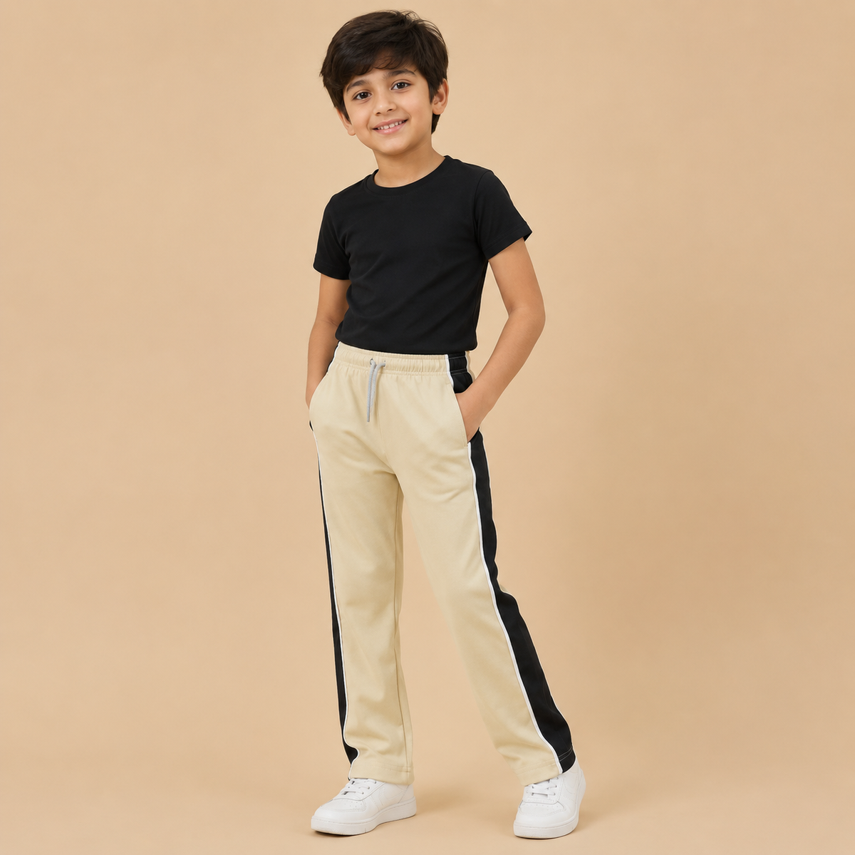 Premium Boys Trouser- Light Cream With Navy T41