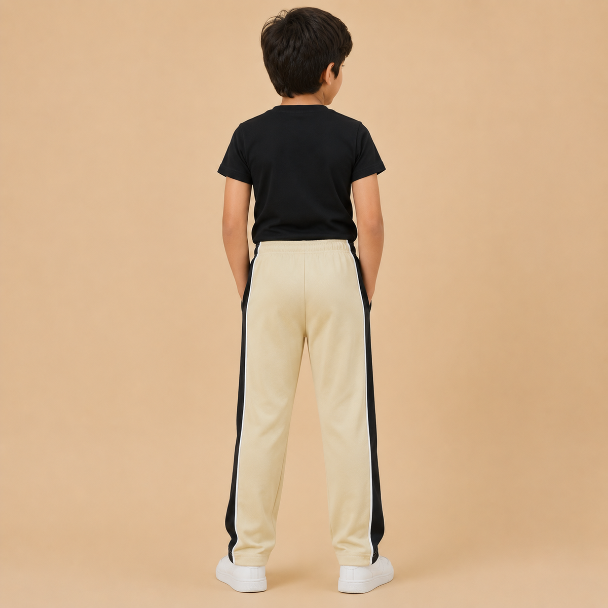 Premium Boys Trouser- Light Cream With Navy T41
