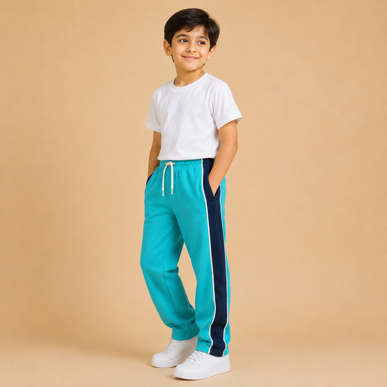 Premium Boys Trouser-Aqua Blue With Navy -T26