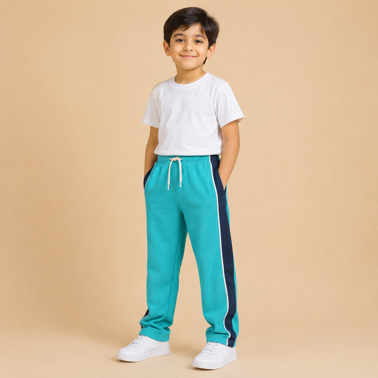 Premium Boys Trouser-Aqua Blue With Navy -T26
