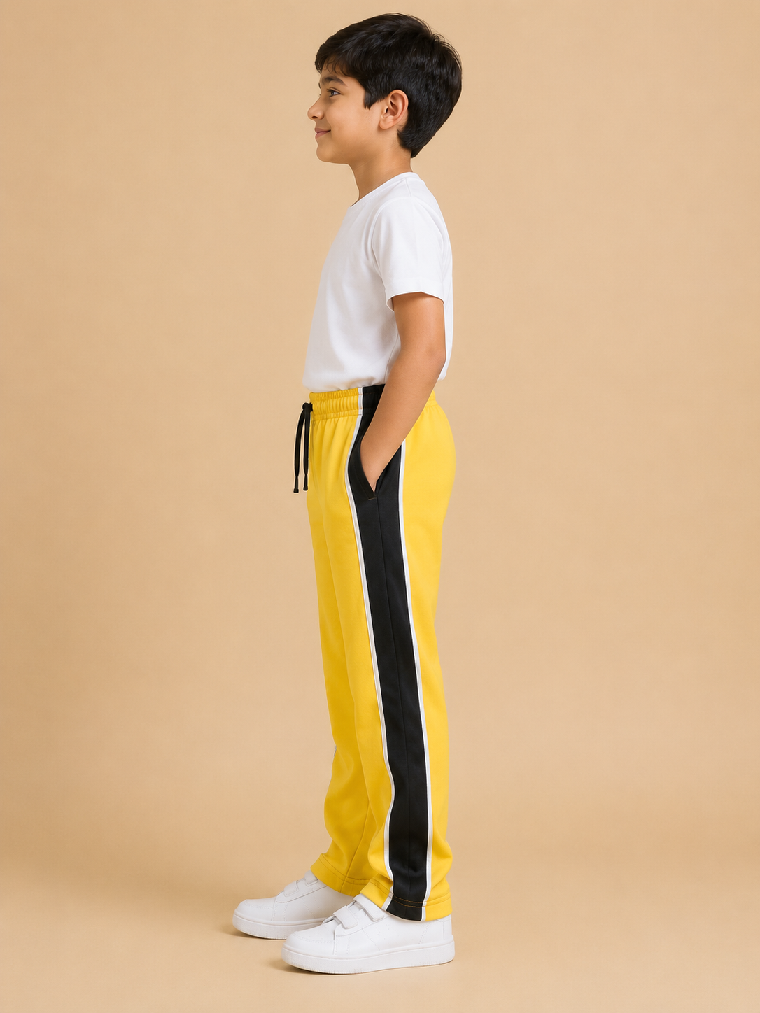 Premium Boys Trouser-Golden Yellow With Navy -T27