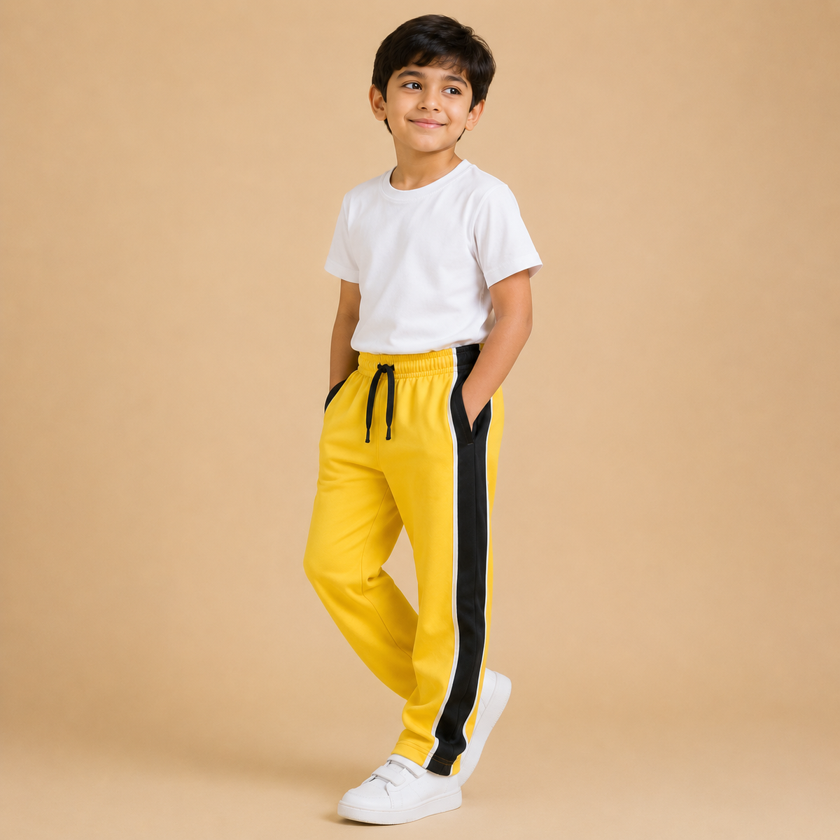 Premium Boys Trouser-Golden Yellow With Navy -T27