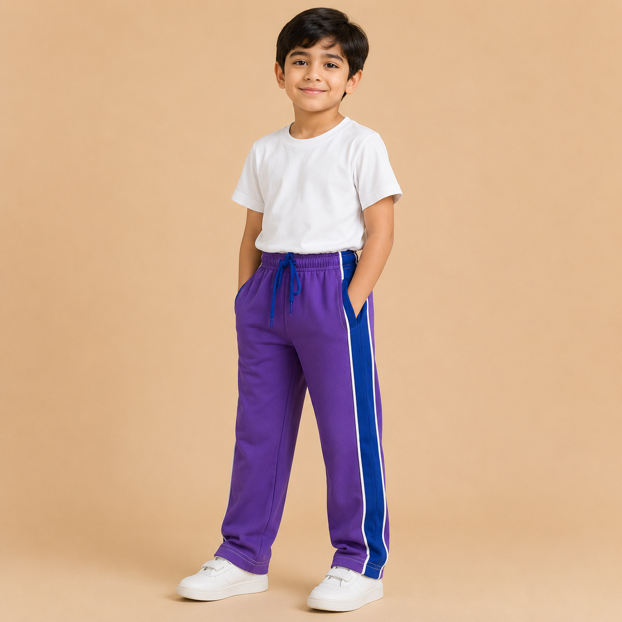 Premium Boys Trouser- Medium Purple With Navy -T28