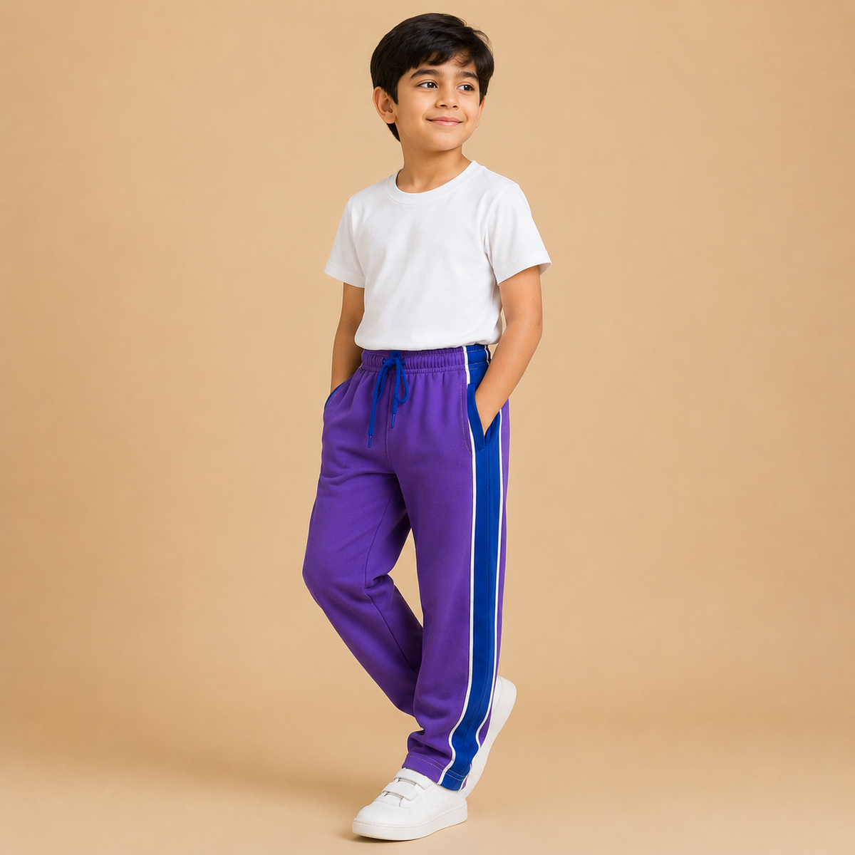 Premium Boys Trouser- Medium Purple With Navy -T28