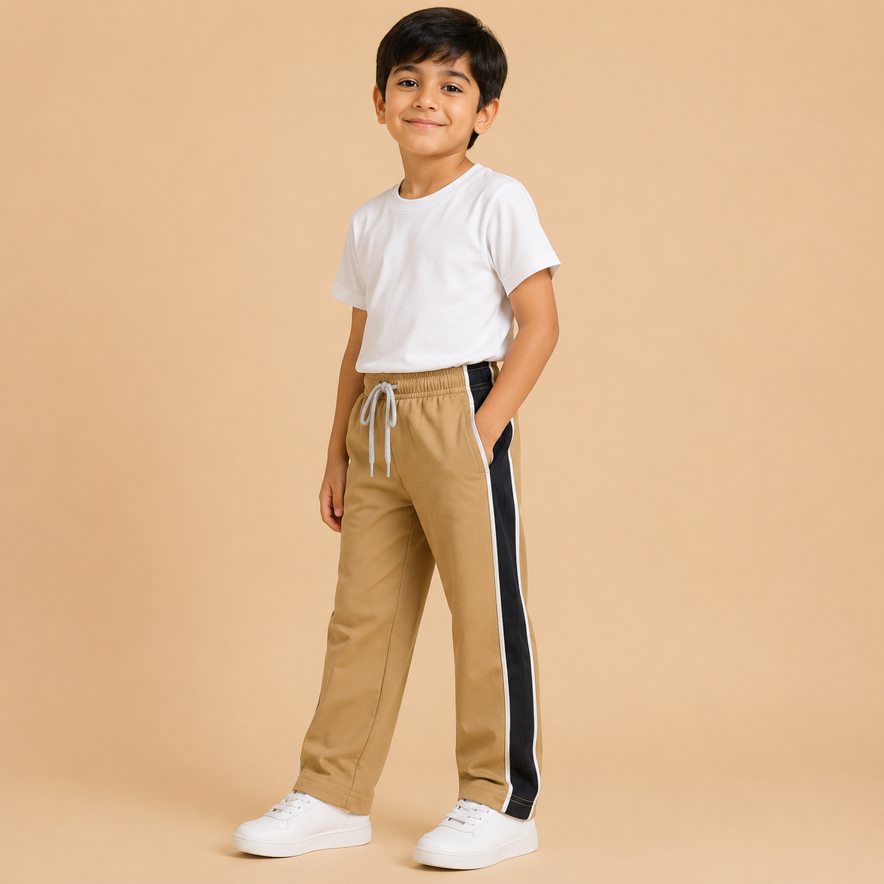 Premium Boys Trouser-  Camel Beige With Navy -T29
