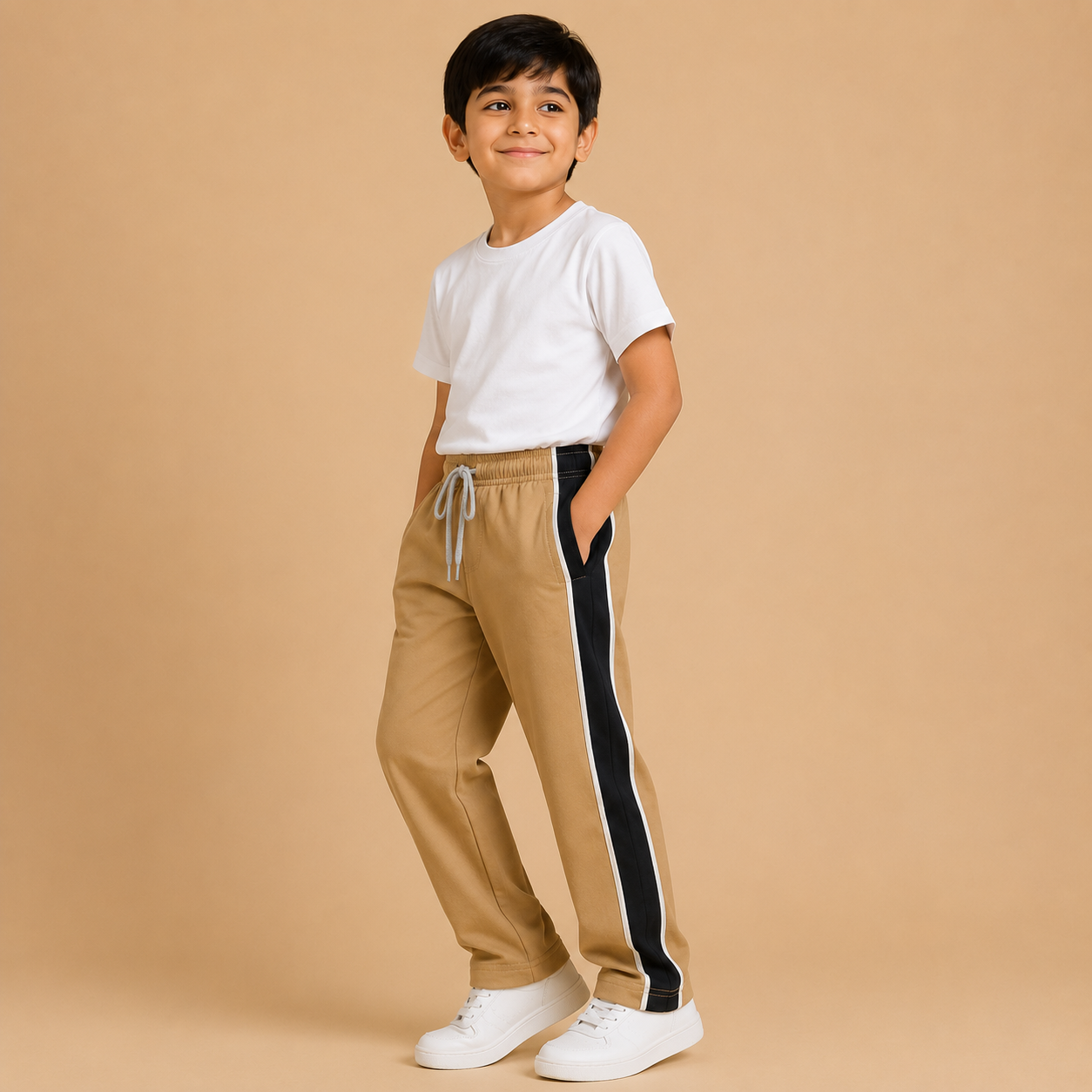 Premium Boys Trouser-  Camel Beige With Navy -T29