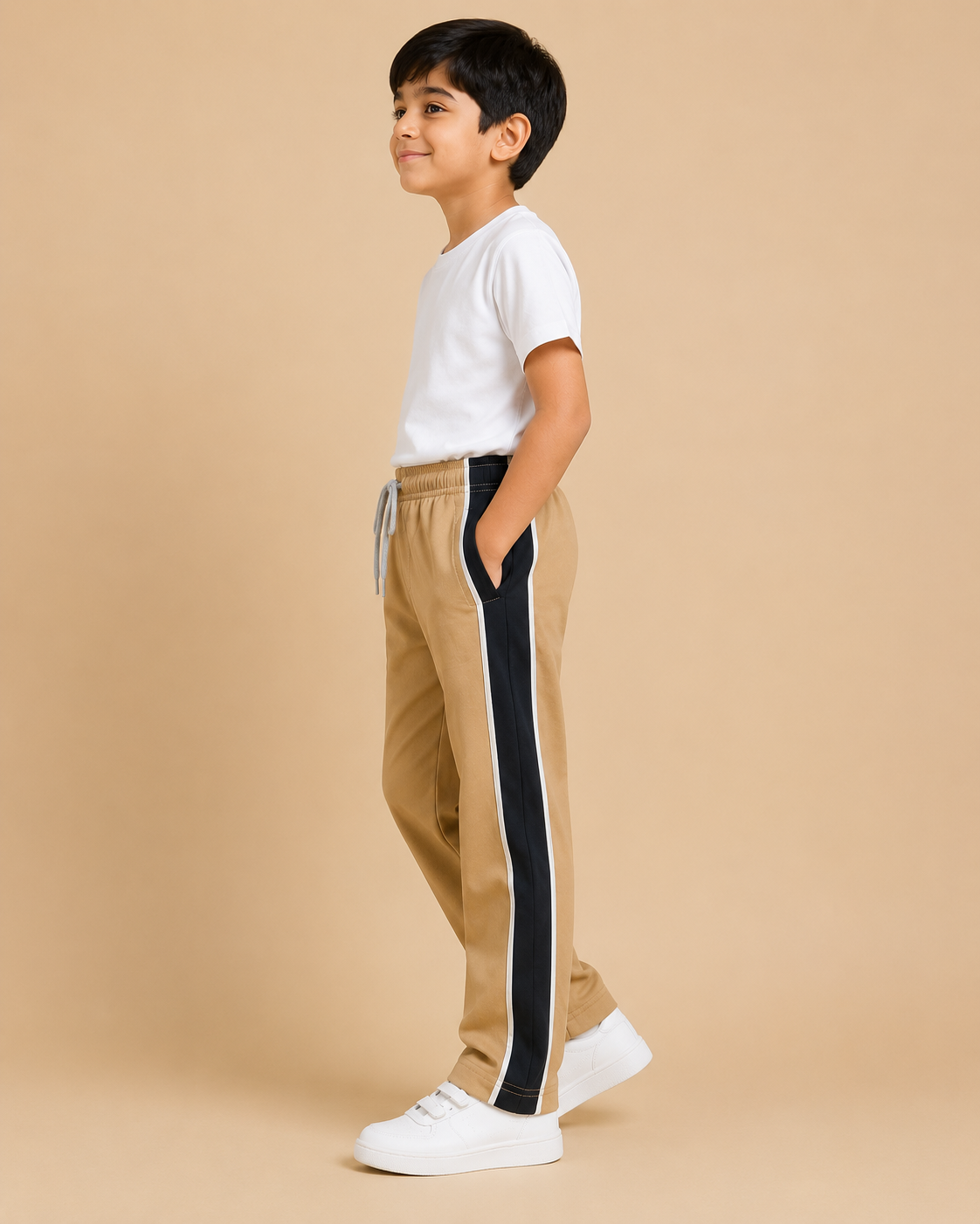 Premium Boys Trouser-  Camel Beige With Navy -T29