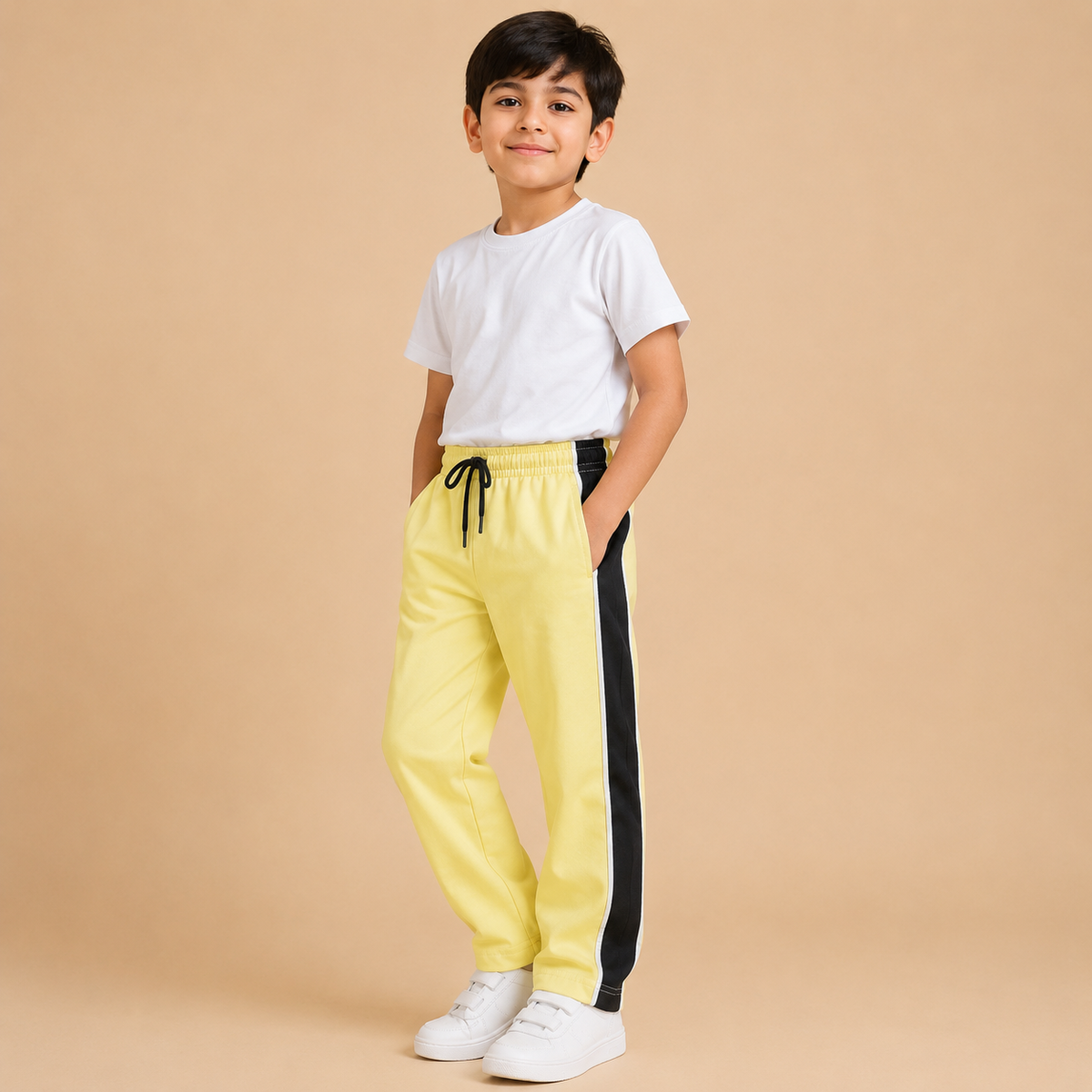 Premium Boys Trouser-  Pastel Yellow With Navy -T30