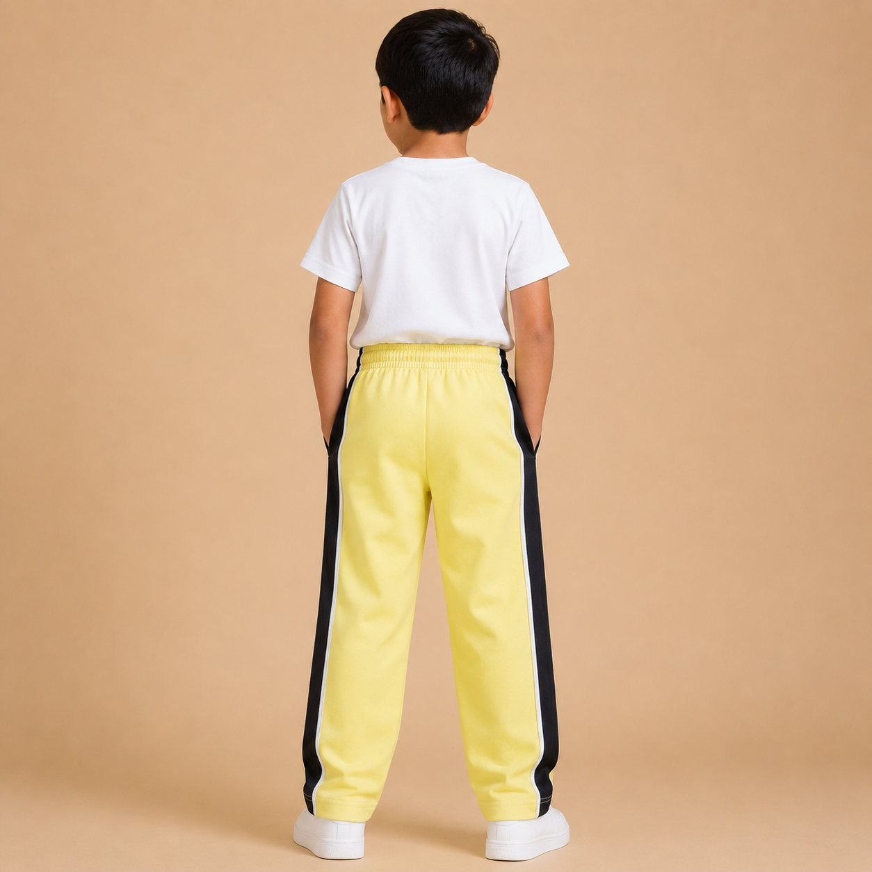 Premium Boys Trouser-  Pastel Yellow With Navy -T30