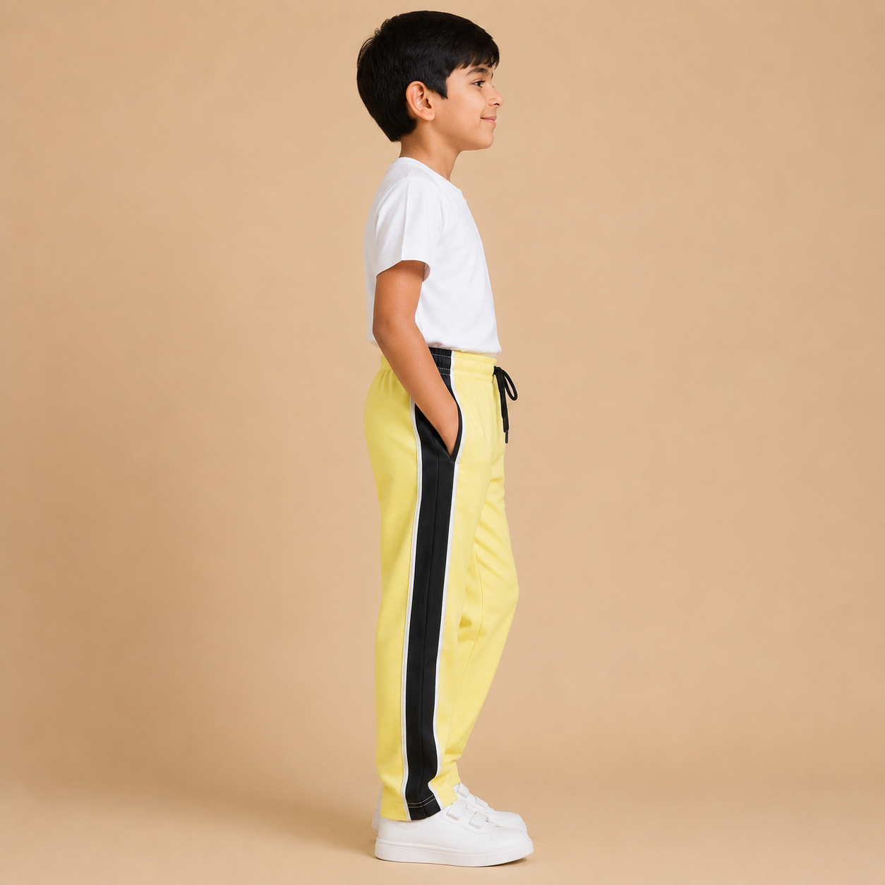 Premium Boys Trouser-  Pastel Yellow With Navy -T30