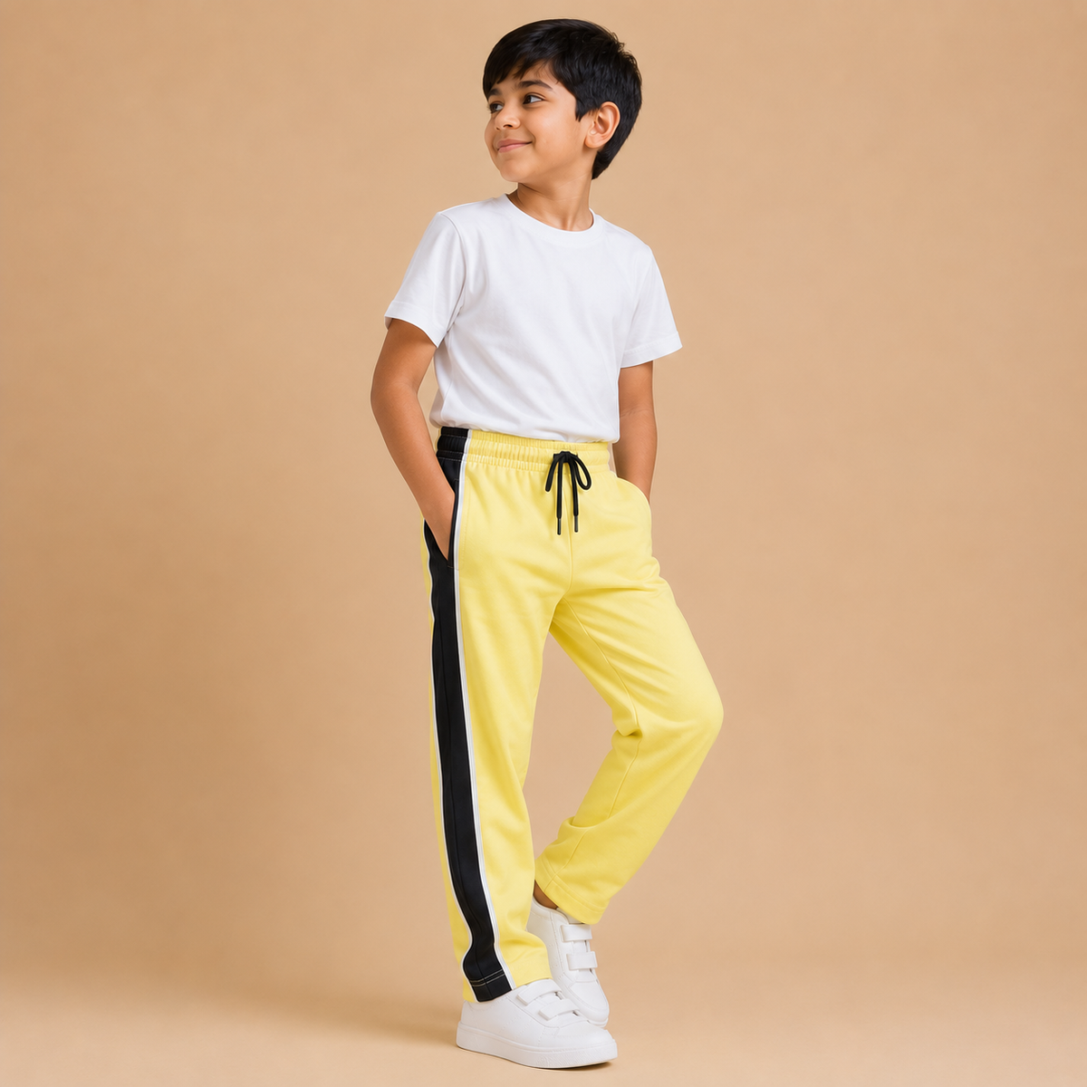 Premium Boys Trouser-  Pastel Yellow With Navy -T30