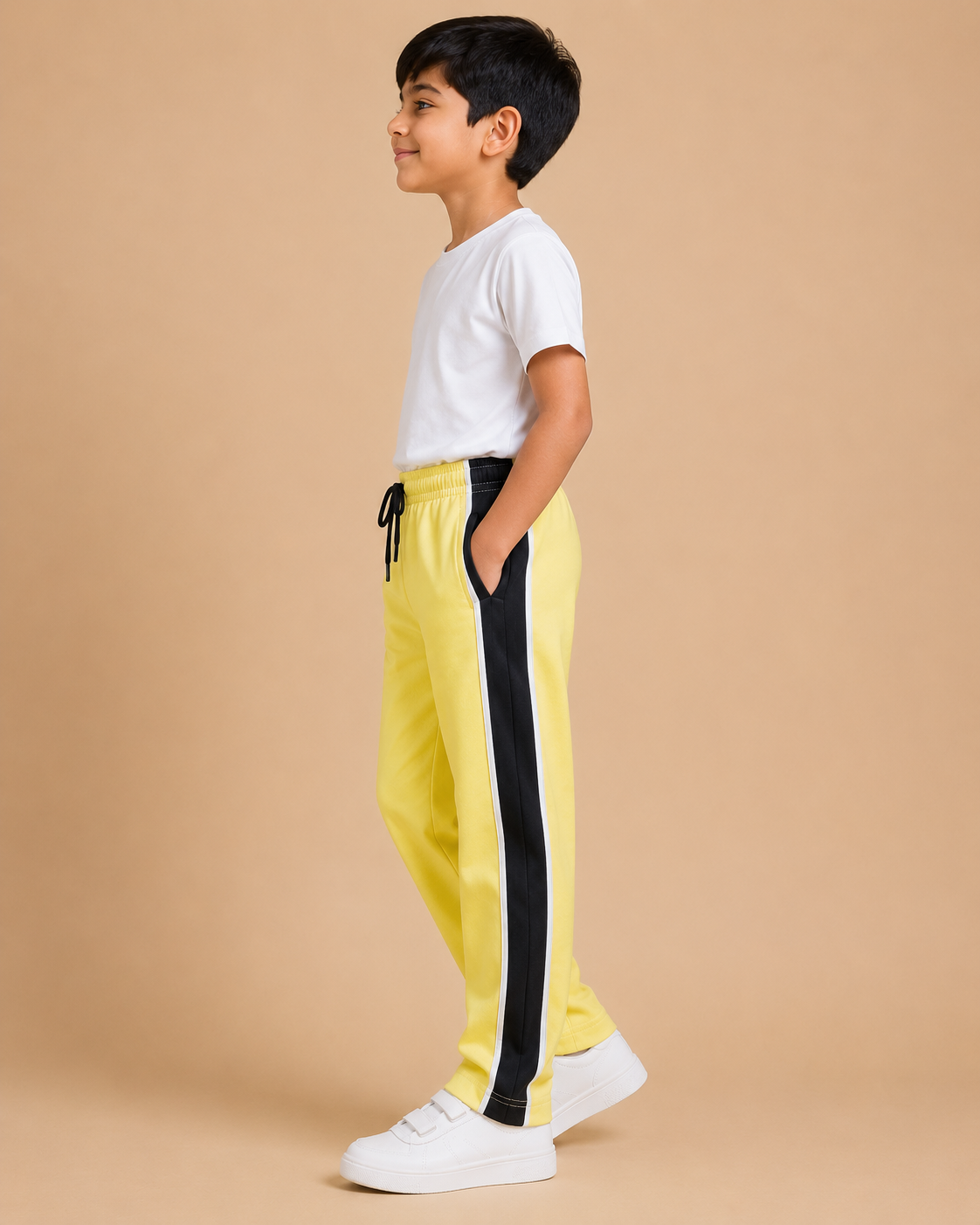 Premium Boys Trouser-  Pastel Yellow With Navy -T30
