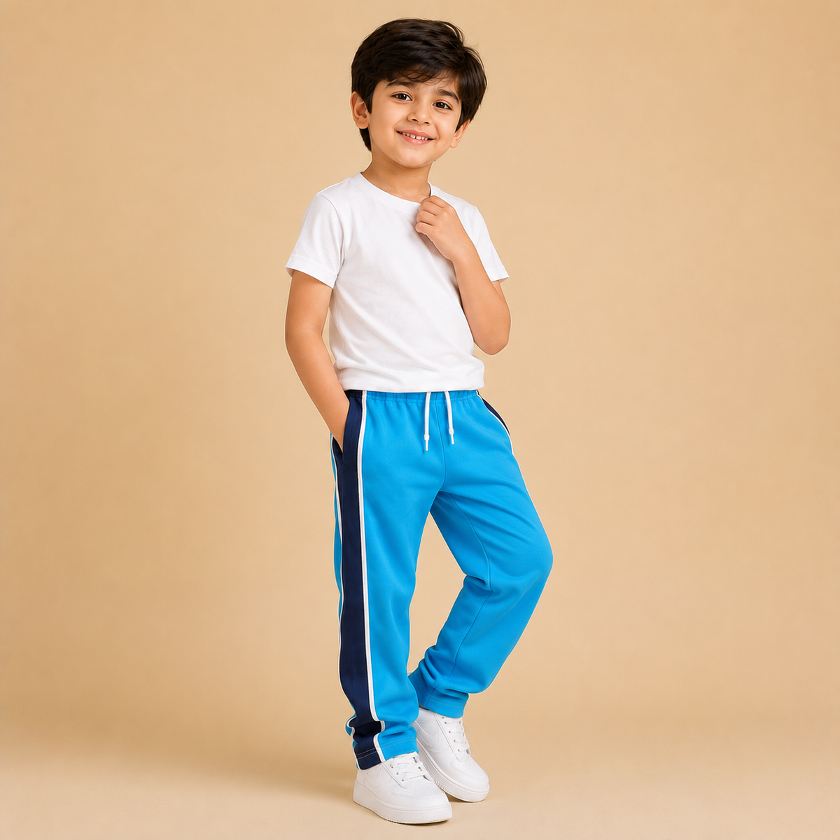 Premium Boys Trouser- Sky Blue With Navy T42