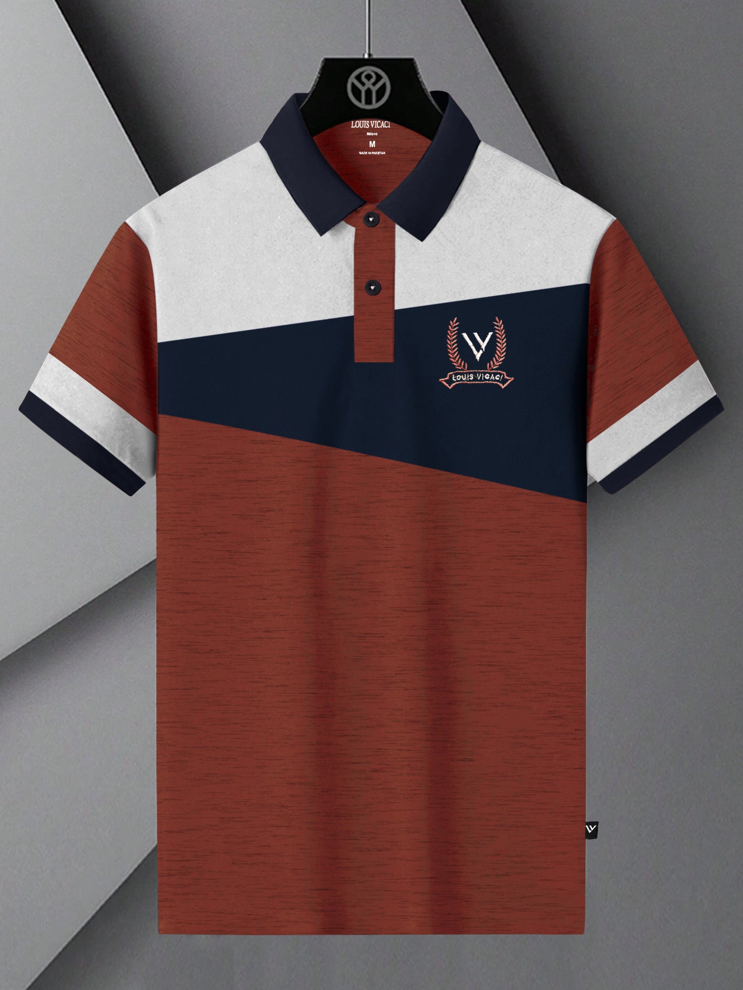 LV Summer Polo Shirt For Men-Dark Orange Melange with Navy & White Panel-BE837/BR13074