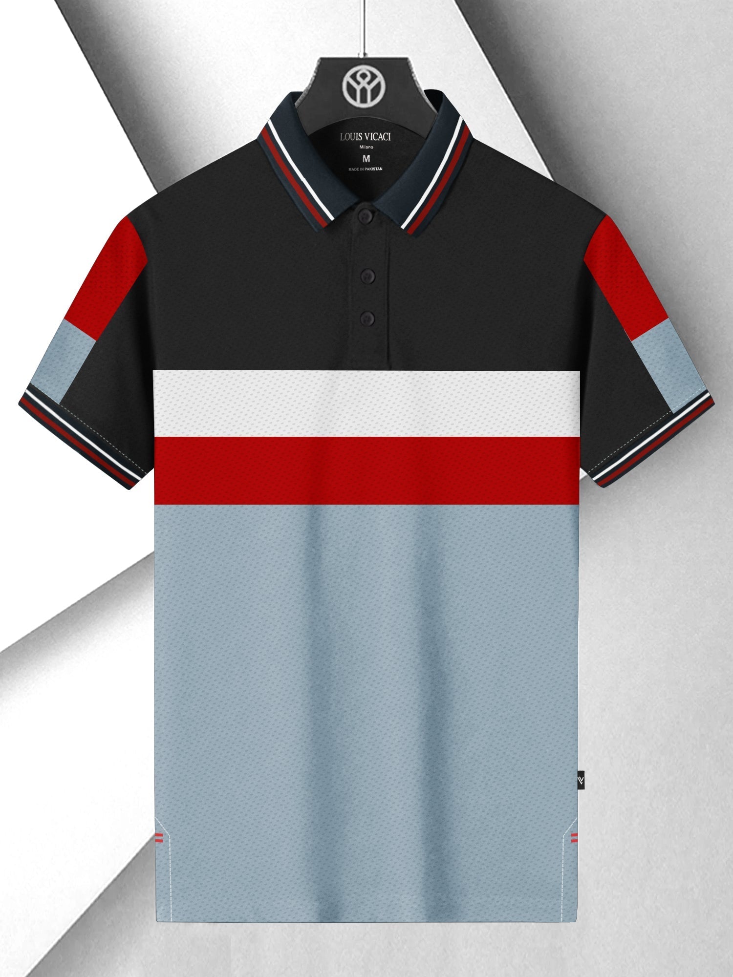 LV Summer Dry Fit Polo Shirt For Men-Slate Blue & Black with Panels-SP2712/RT2534