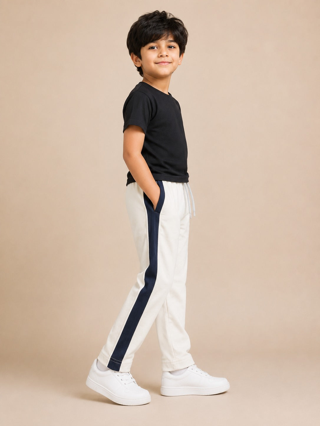 Premium Boys Trouser-White with Navy-T13