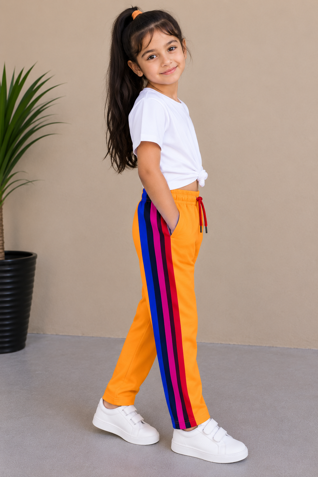 Premium Kids Lycra Trousers  colour Bright Orange side panal ph12