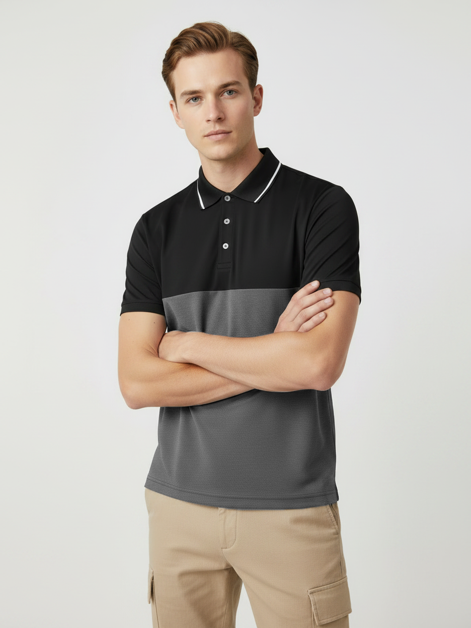 Rawgear Summer Colorblock Polo Shirt For Men-Black & Charcoal-BE3538