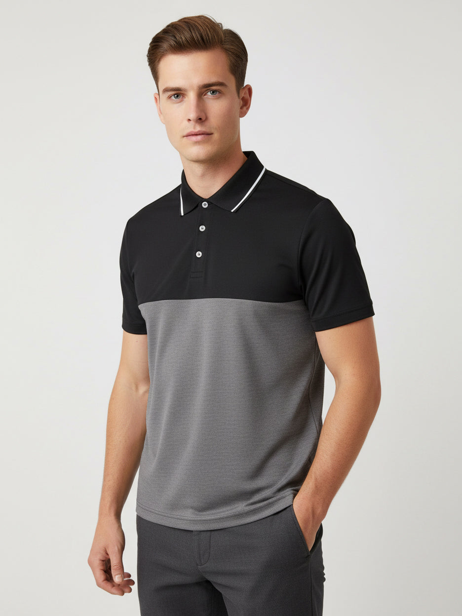 Rawgear Summer Colorblock Polo Shirt For Men-Black & Grey-BE1716