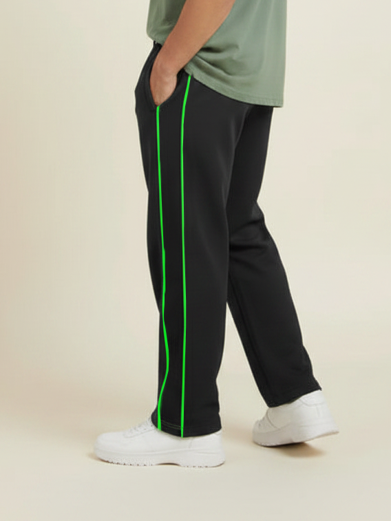 Stylish Regular Fit Winter Trouser For Men-Black With Lime Stripe-NST48