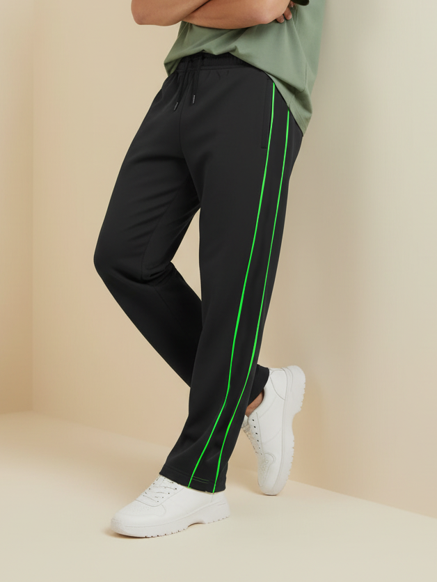 Stylish Regular Fit Winter Trouser For Men-Black With Lime Stripe-NST48