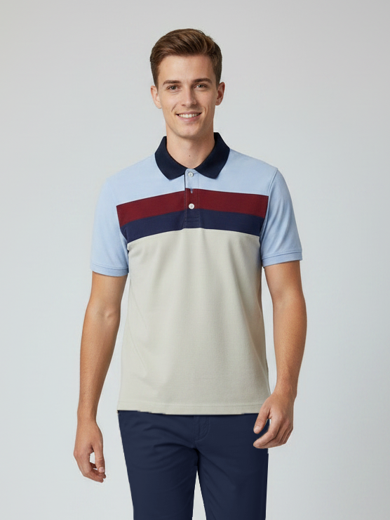 Stylish Summer Polo Shirt For Men-Light Grey & Sky Blue-NSK65