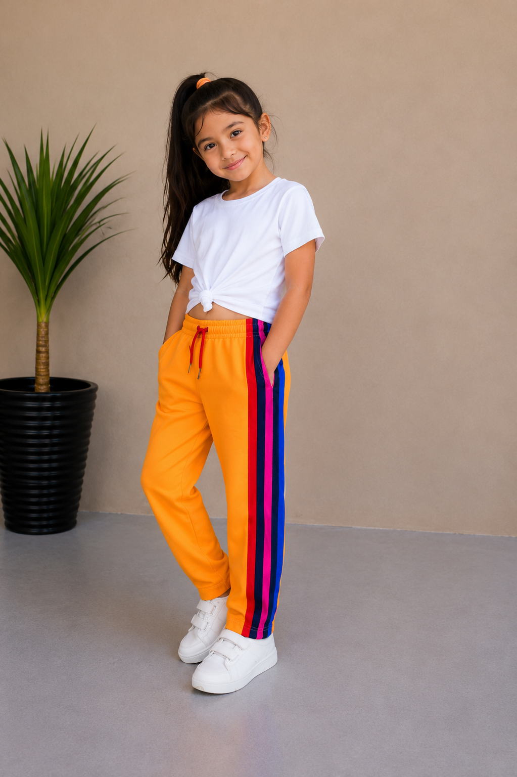 Premium Kids Lycra Trousers  colour Bright Orange side panal ph12