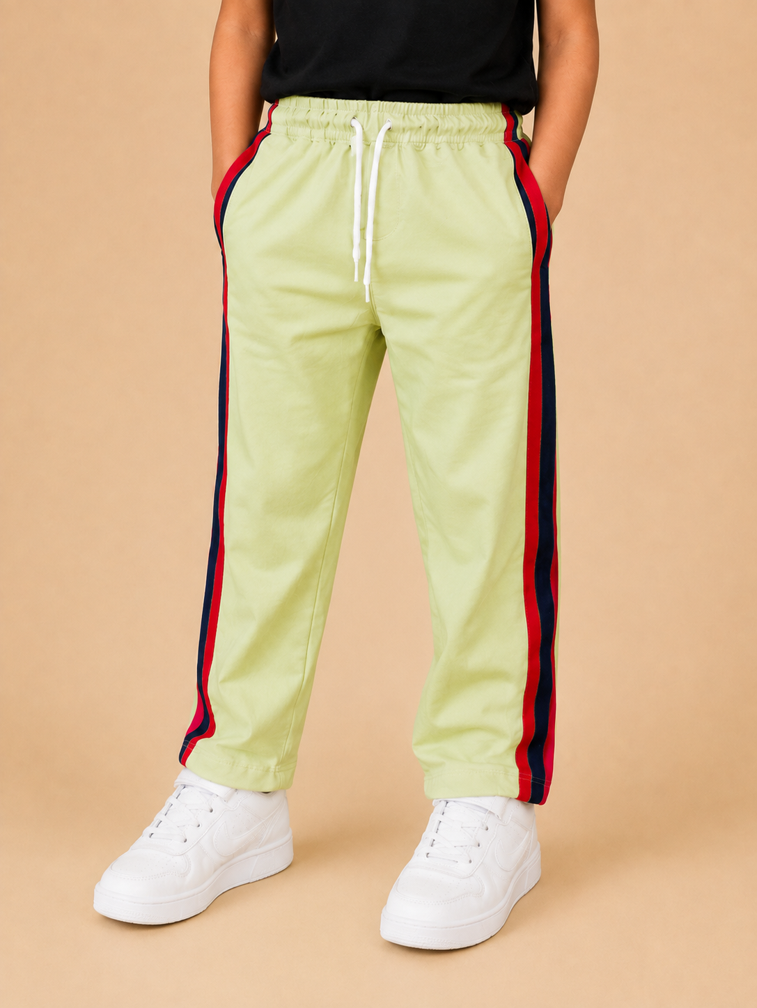 Premium Kids Lycra Trousers lime Green with ,Side panal Stripe p3