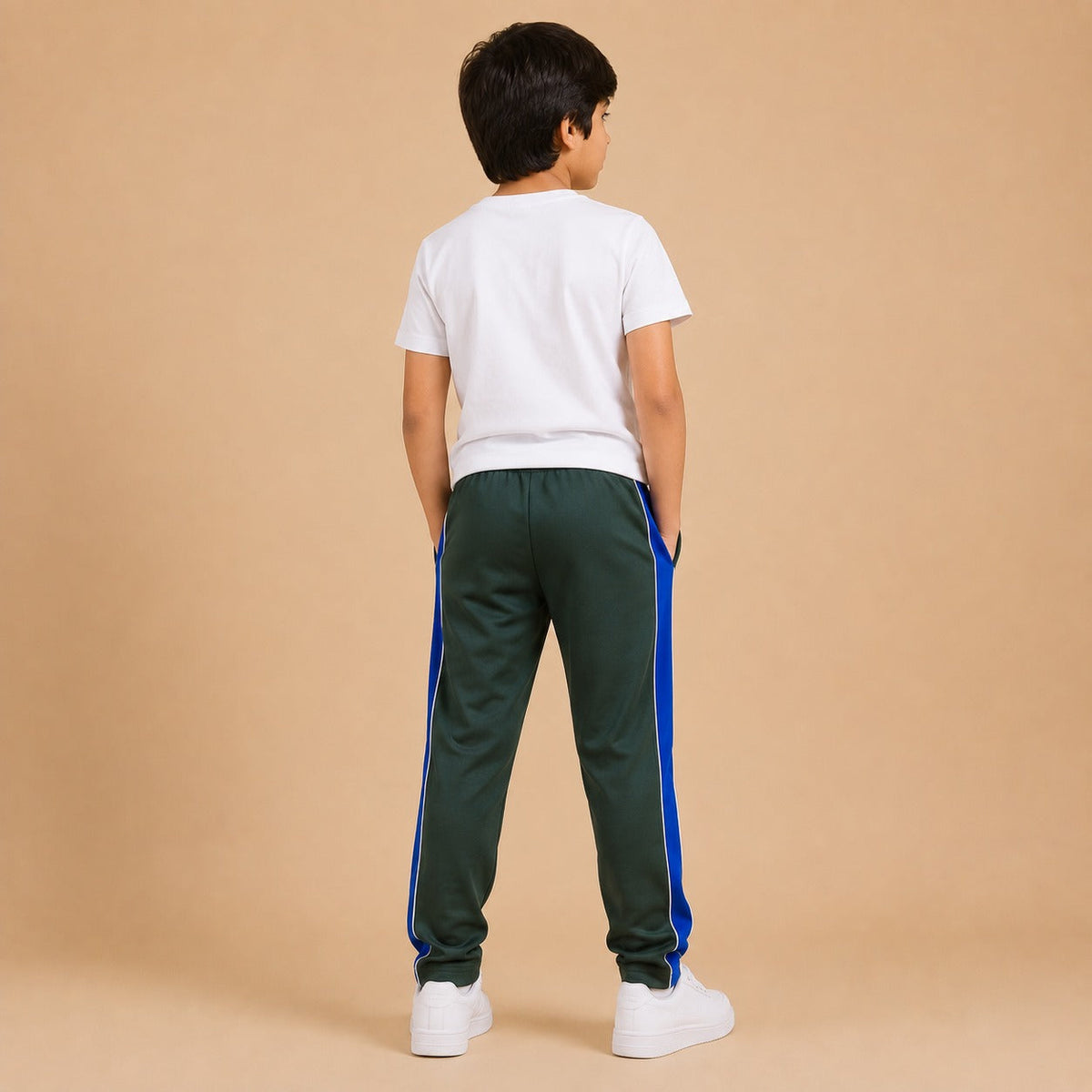 Kids Premium Track Pants – Dark Green with Royal Blue Side Panel ah2