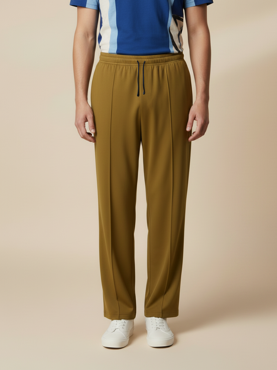 Stylish Khaki Wide-Leg Pleated Summer Lycra Trousers For Men-NST15