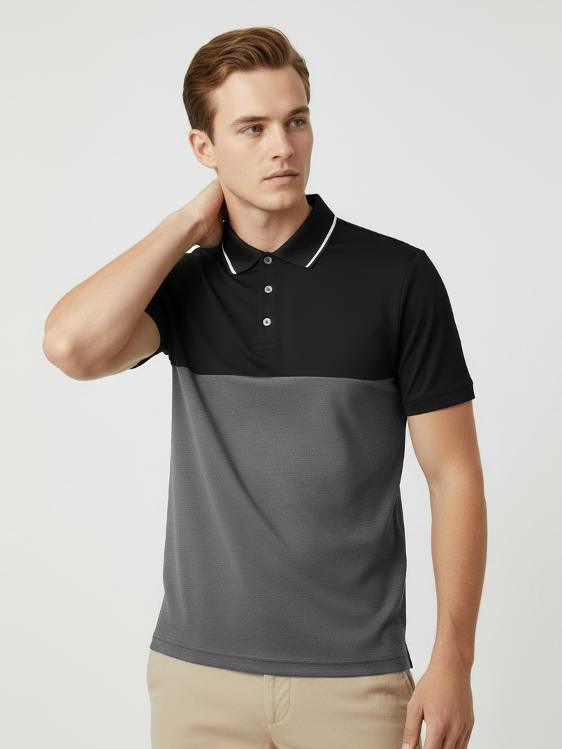 Rawgear Summer Colorblock Polo Shirt For Men-Black & Charcoal-BE3538