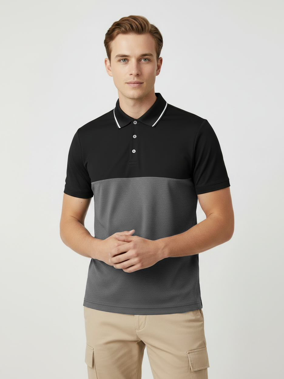 Rawgear Summer Colorblock Polo Shirt For Men-Black & Charcoal-BE3538