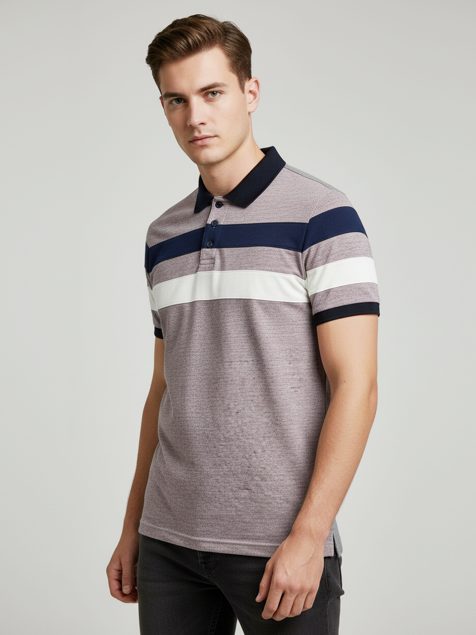 Stylish Summer Polo Shirt For Men-Light Maroon Melange-NSK62