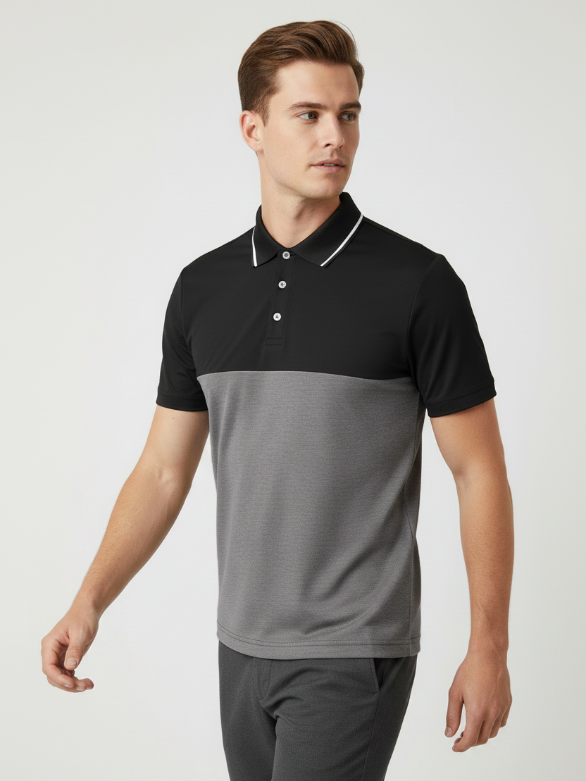 Rawgear Summer Colorblock Polo Shirt For Men-Black & Grey-BE1716