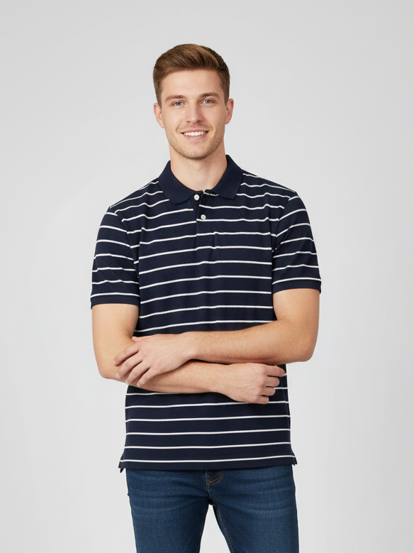 NXT Summer P.Q Polo Shirt For Men-Navy Striper-BE8745