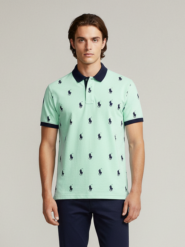 PRL Summer Polo Shirt For Men-Cyan with Allover Print-NSK57