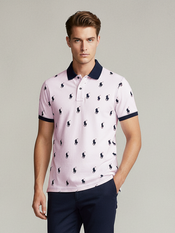 PRL Summer Polo Shirt For Men-Pink with Allover Print-NSK58