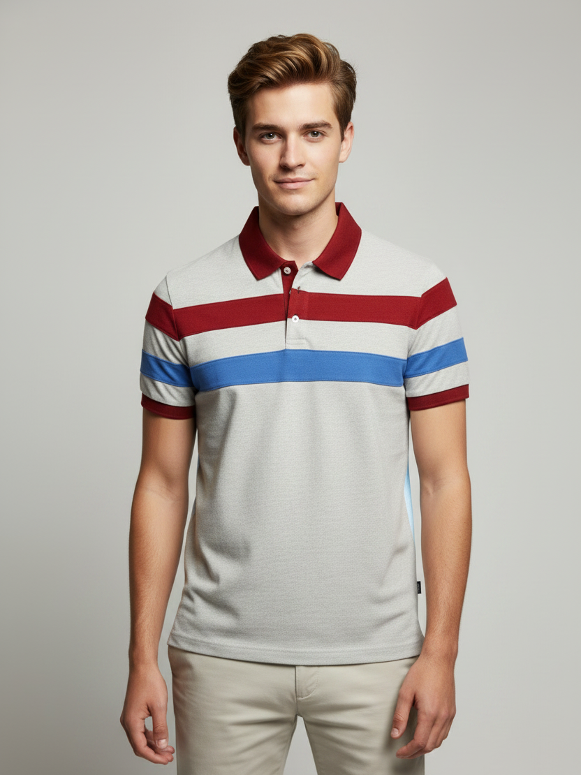 Stylish Summer Polo Shirt For Men-Off-White Marl-NSK64