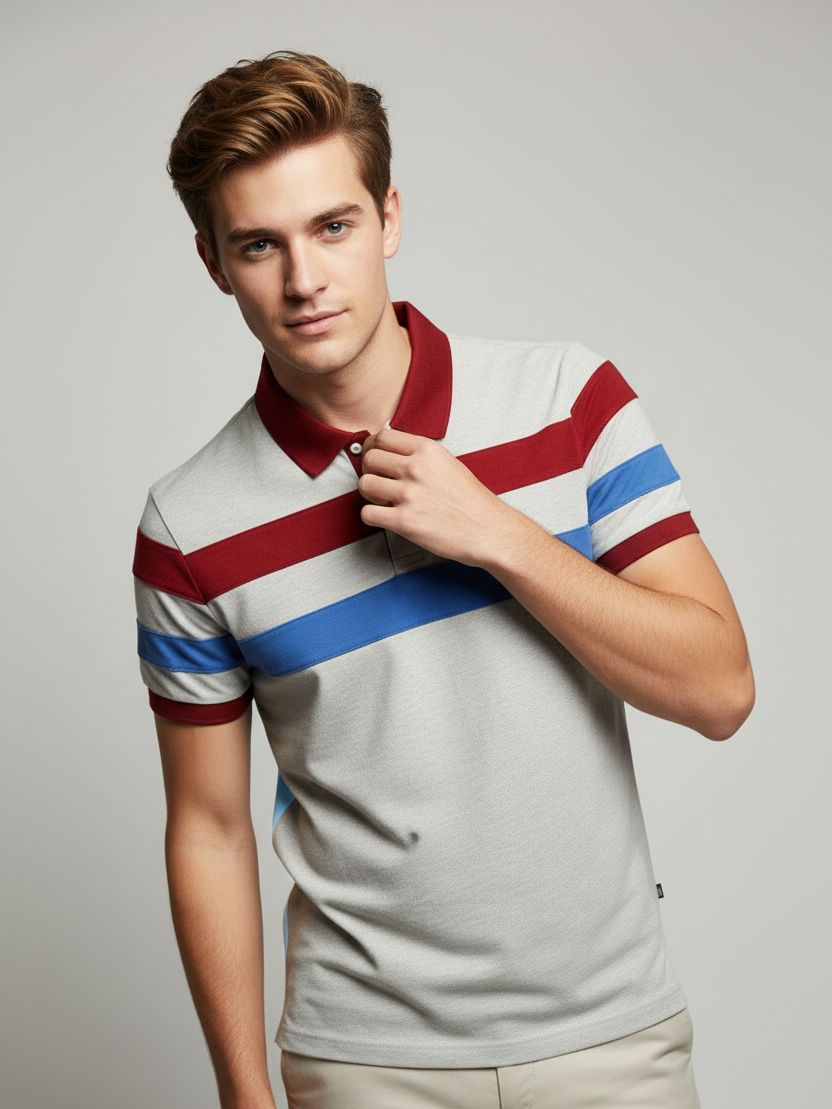 Stylish Summer Polo Shirt For Men-Off-White Marl-NSK64