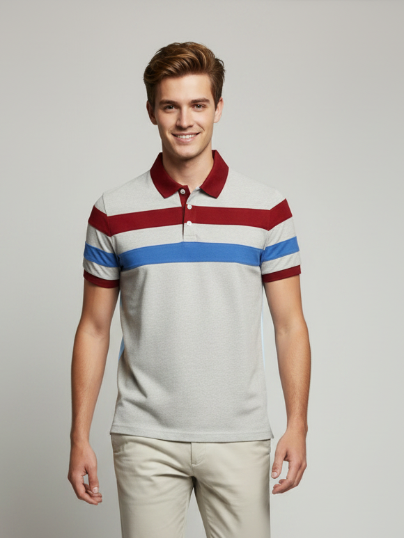 Stylish Summer Polo Shirt For Men-Off-White Marl-NSK64