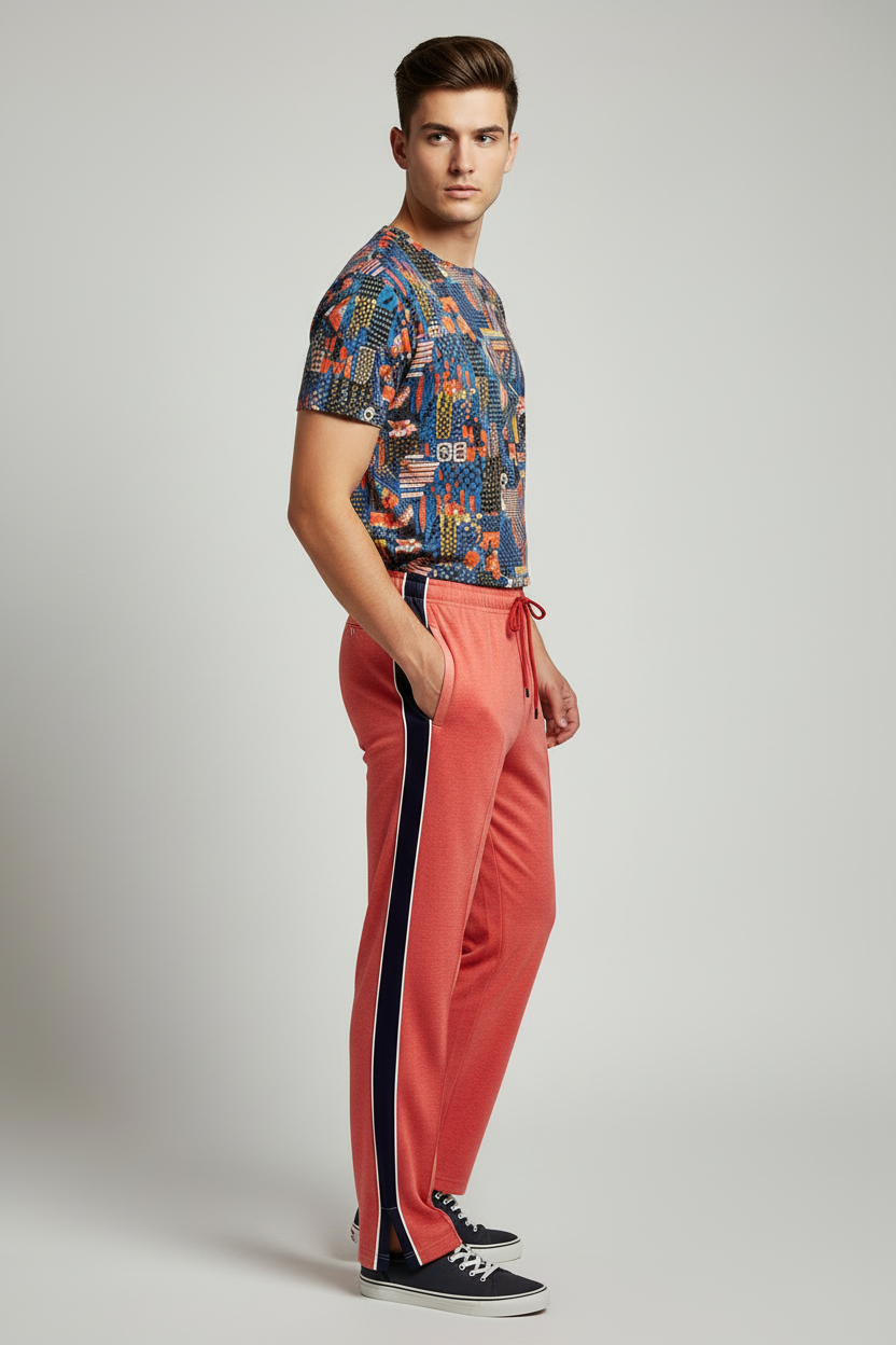 Stylish Regular Fit Single Jersey Summer Trouser For Men-Red Melange-NST04