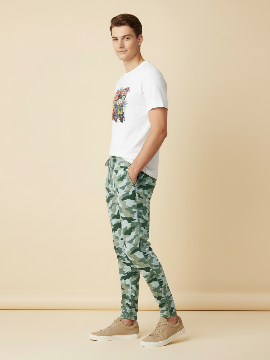 Louis Vicaci Slim Fit Single Jersey Trouser For Men-Camouflage-RT1968