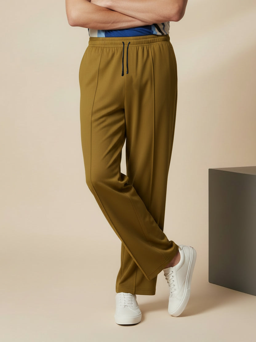 Stylish Khaki Wide-Leg Pleated Summer Lycra Trousers For Men-NST15