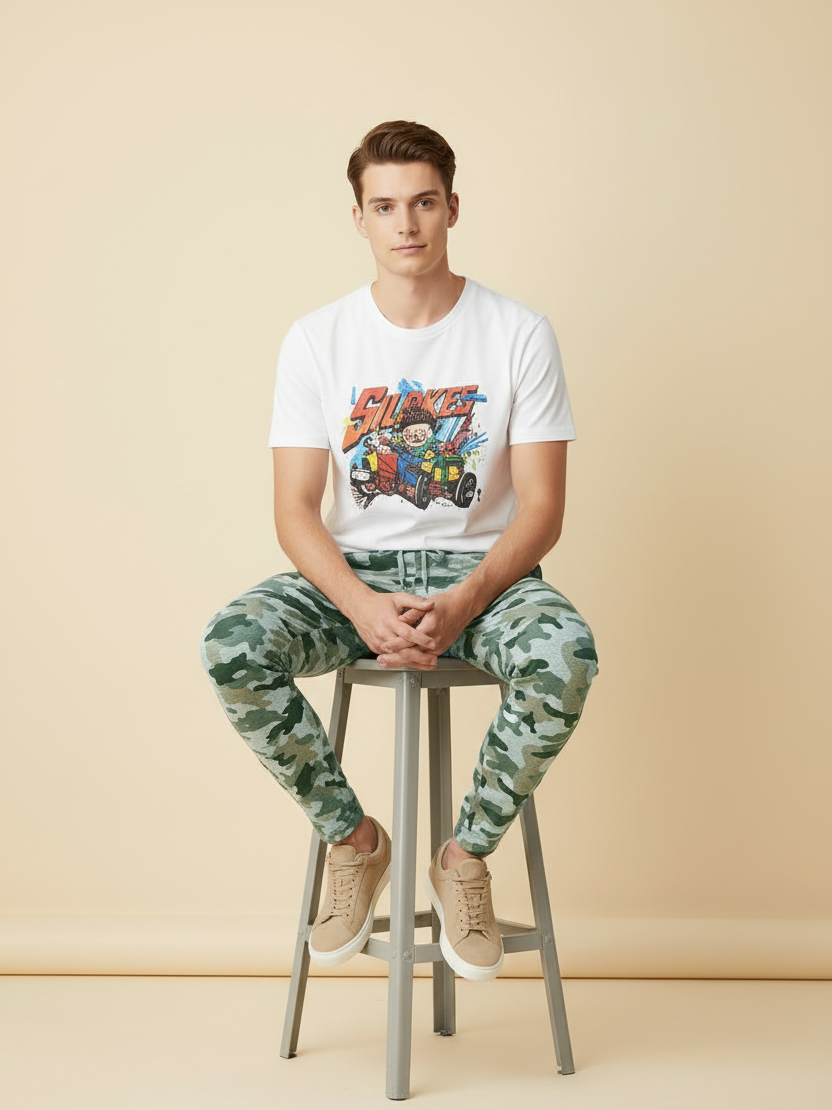 Louis Vicaci Slim Fit Single Jersey Trouser For Men-Camouflage-RT1968