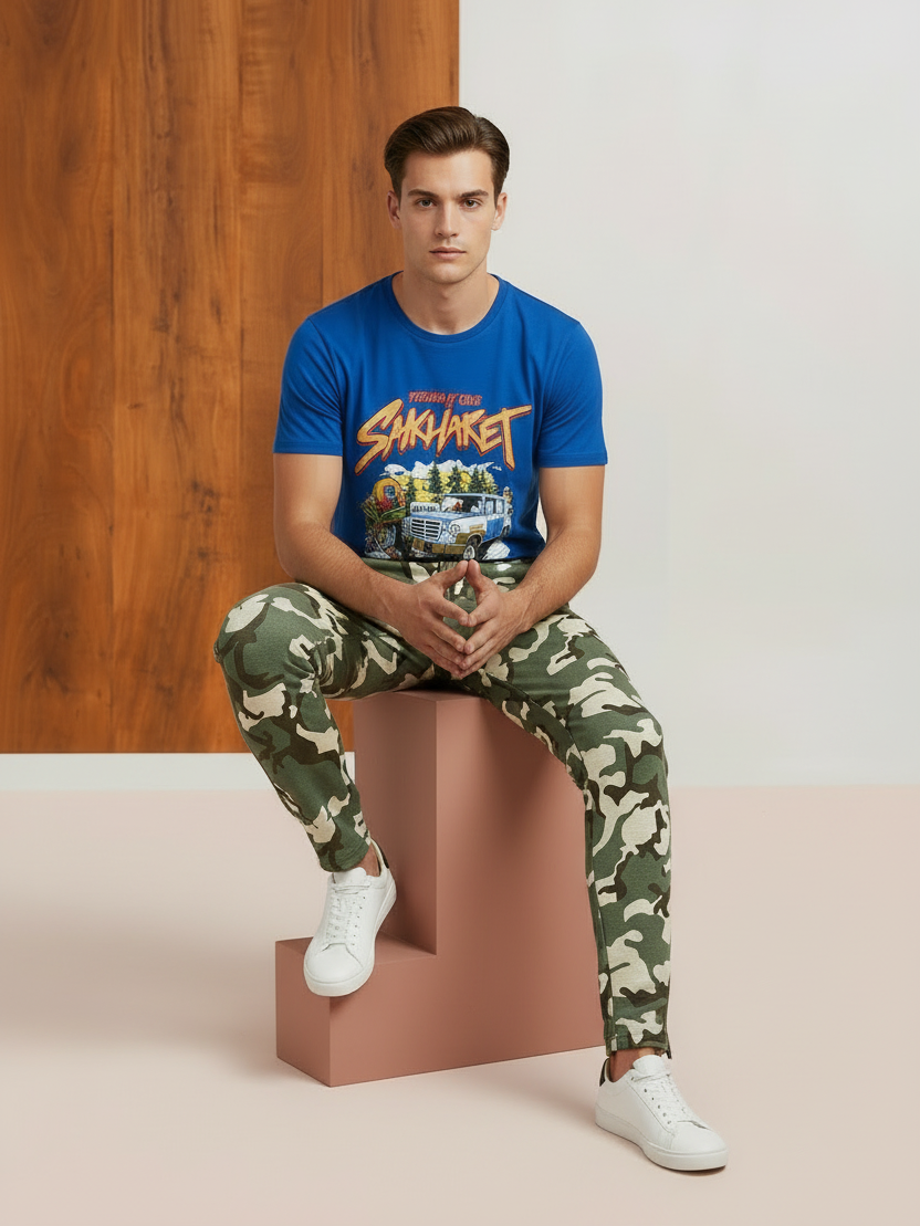 Louis Vicaci Slim Fit Single Jersey Trouser For Men-Camouflage-NSK54