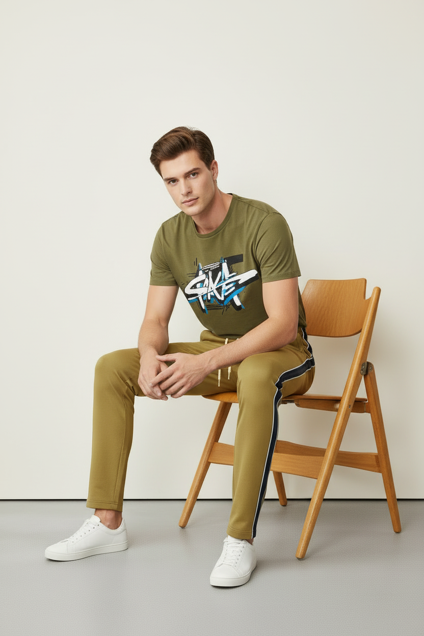 Louis Vicaci Slim Fit Active Wear Summer Trouser For Men-Golden with Black & White Stripes-NSK55)