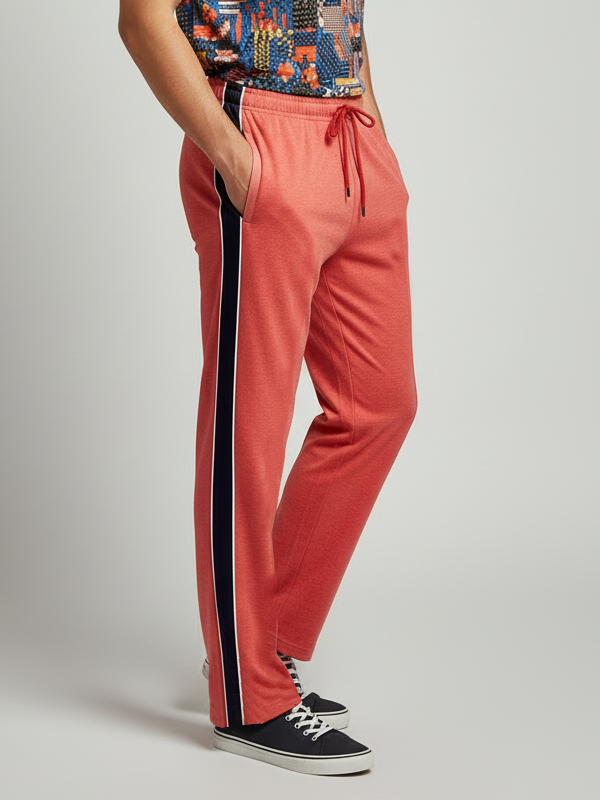 Stylish Regular Fit Single Jersey Summer Trouser For Men-Red Melange-NST04