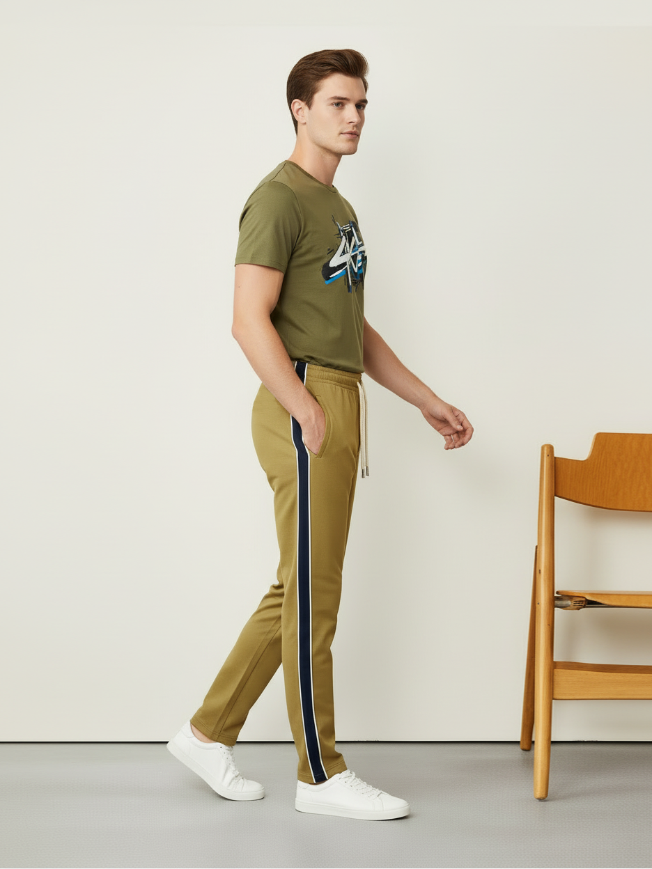Louis Vicaci Slim Fit Active Wear Summer Trouser For Men-Golden with Black & White Stripes-NSK55)